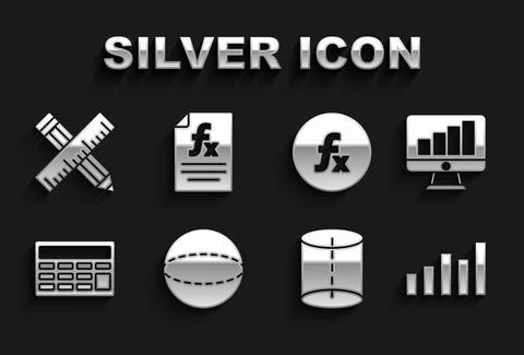 Set Geometric figure Sphere, Computer monitor with graph chart, Graph, schedule Stock Illustration