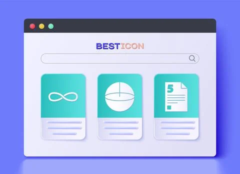 Set Geometric figure Sphere, Infinity and Test or exam sheet icon. Vector Stock Illustration