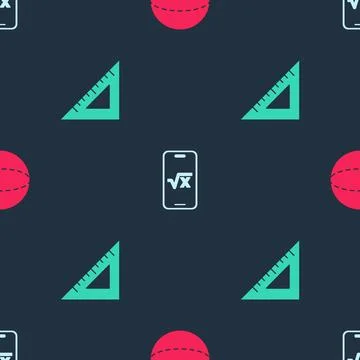 Set Geometric figure Sphere, Square root of x glyph and Triangular ruler on.. Stock Illustration