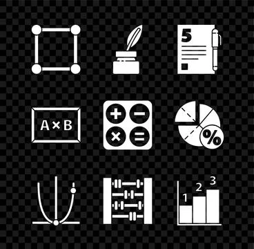 Set Geometric figure Square, Feather and inkwell, Test or exam sheet pen, G.. Stock Illustration