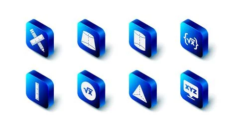 Set Geometric figure, Square root of x glyph, XYZ Coordinate system, Tetrahedron Stock Illustration