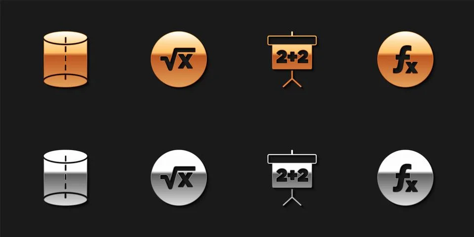 Set Geometric figure, Square root of x glyph, Chalkboard and Function mathe.. Stock Illustration