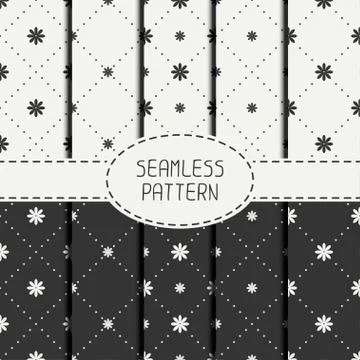 Set of geometric floral seamless pattern with flowers. Collection of wrapping Stock Illustration