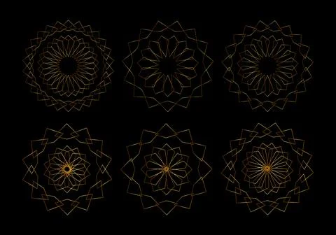 Set Geometric Flower Mandala in arabic style. Sacred Geometry. Gold Logo イラスト素材