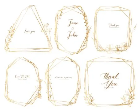 Set of geometric frame, Hand drawn flowers, Botanical composition, Decorative Stock Illustration
