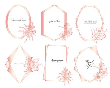Set of geometric frame with hand drawn floral. Botanical composition.Decorati Stock Illustration