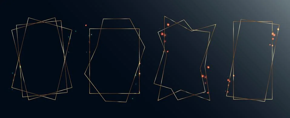 Set of geometric gold frames. Flashes of fire and light. Shiny gold on the ed Illustrazione stock