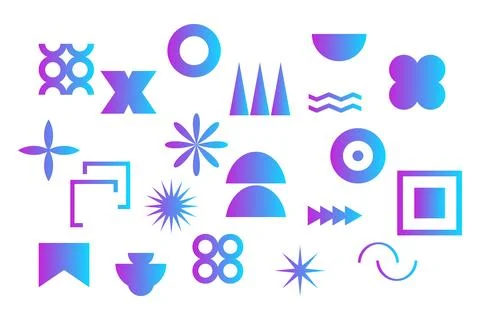 Set geometric gradient shapes contemporary modern trendy elements basic forms Stock Illustration