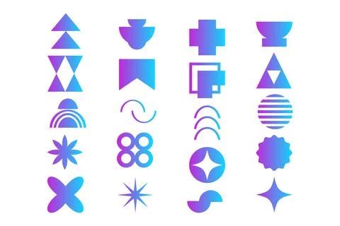 Set geometric gradient shapes contemporary modern trendy elements basic forms Stock Illustration