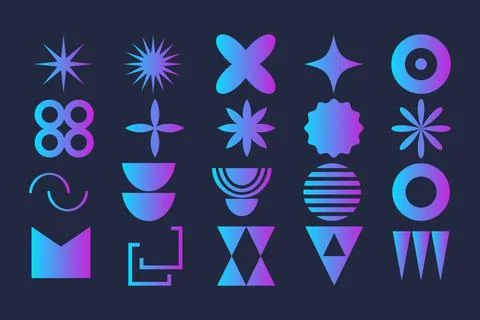 Set geometric gradient shapes contemporary modern trendy elements basic forms Stock Illustration