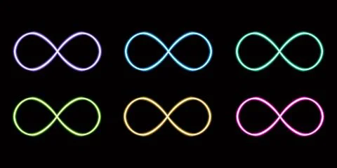 Set geometric infinity sign glowing desktop icon, neon geometric infinity 스톡 일러스트