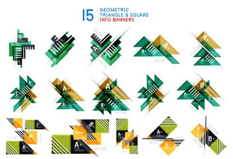 Set of geometric infographics created with triangles, squares and other elements 스톡 일러스트
