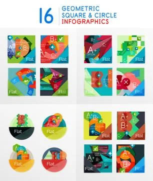 Set of geometric infographics created with triangles, squares and other elements Stock Illustration