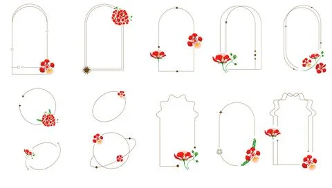Set geometric line frame illustration with phoenix in minimal style on whit.. イラスト素材
