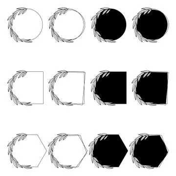 Set of geometric logo template with foliage branch. Stock Illustration