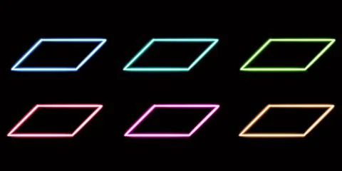 Set geometric parallelogram glowing desktop icon, neon sticker, neon geometric Stock Illustration