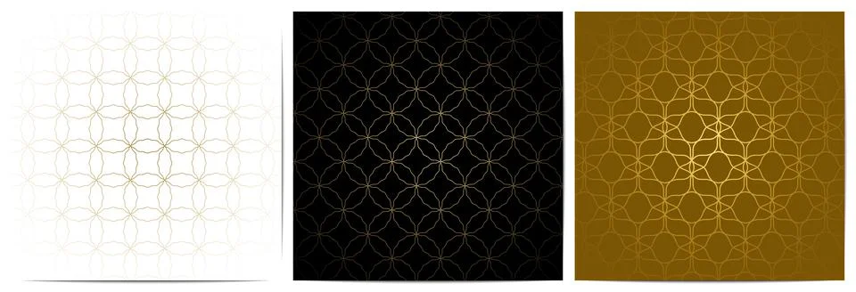 Set of geometric pattern with circle wave gold lines イラスト素材