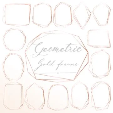 Set of geometric pink gold frame, Decorative element for wedding card, Invita Stock Illustration