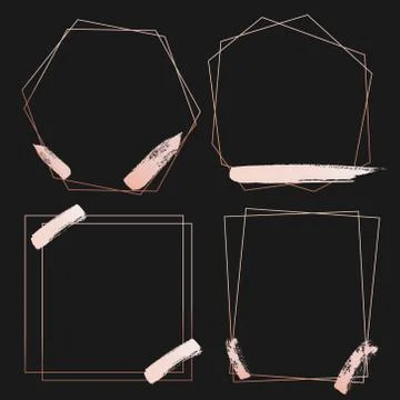 Set of geometric pink gold frame, Decorative element for wedding card, Invita Stock Illustration