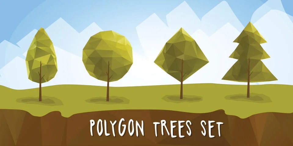 Set geometric polygonal trees with. Stock Illustration