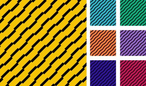 Set of geometric rectangle stripes diagonal black color pattern background. Stock Illustration