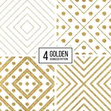 Set of geometric seamless pattern  gold glitter stripes and circles Stock Illustration