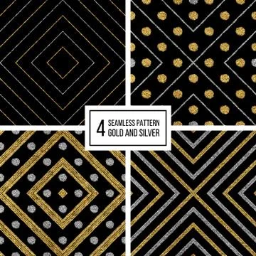 Set of geometric seamless pattern  gold silver lines and circle Stock Illustration
