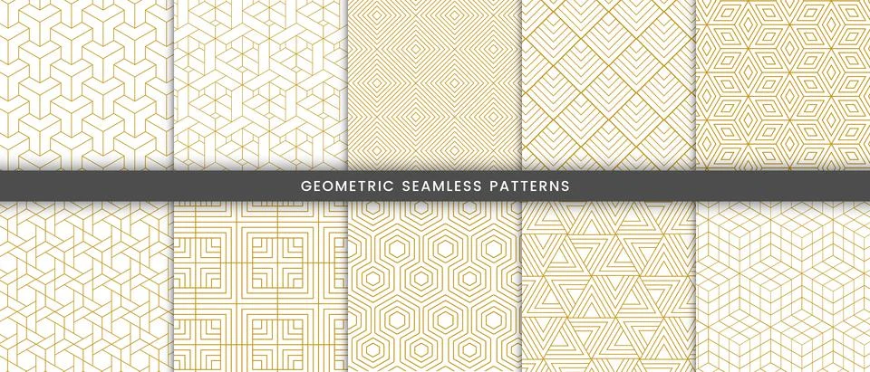 Set of geometric seamless pattern with gold lines Stock Illustration