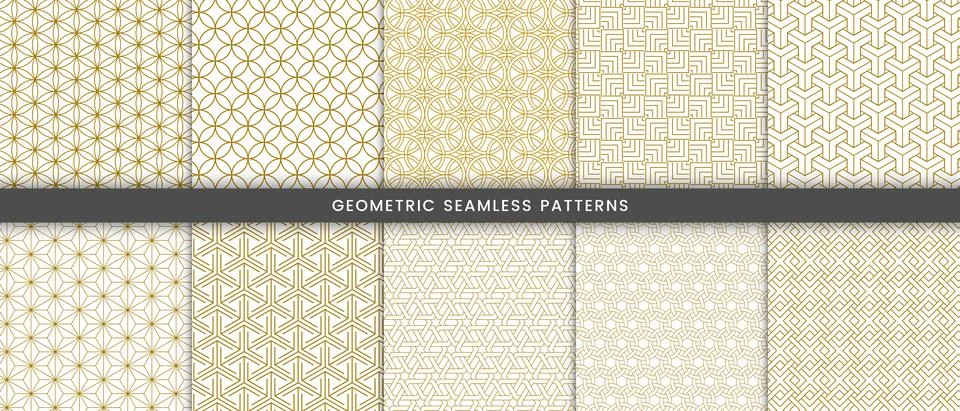 Set of geometric seamless pattern with gold lines Stock Illustration