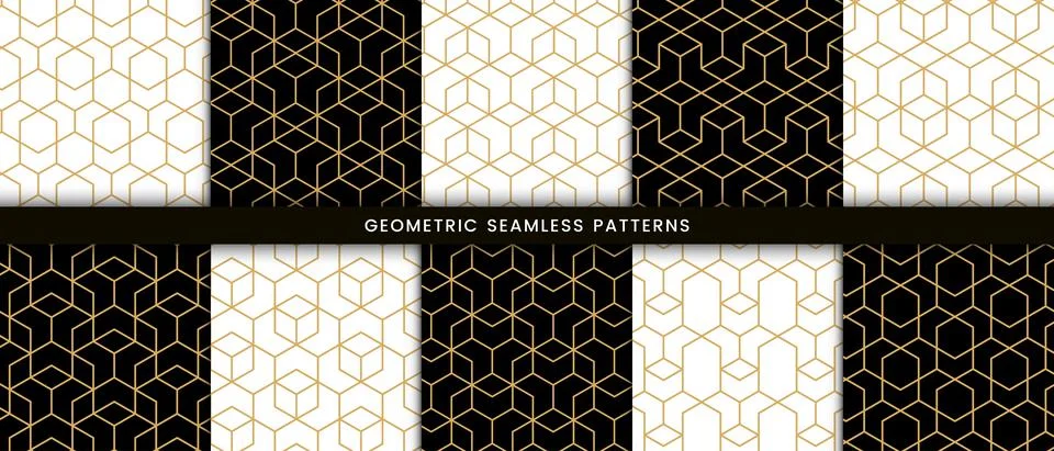 Set of geometric seamless pattern hexagonal shape Stock Illustration
