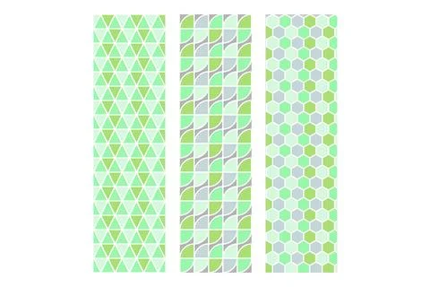 Set of Geometric seamless patterns in green gray. Stock Illustration