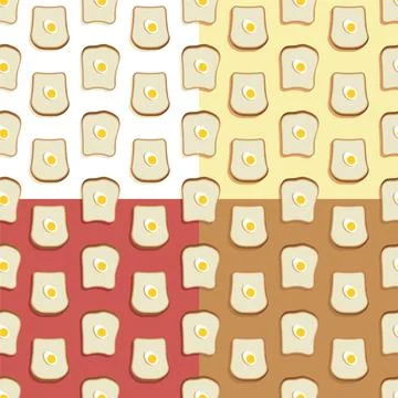 Set of geometric seamless patterns with piece of bread and boiled egg. Orname イラスト素材