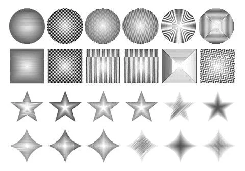 Set of geometric shape with halftone line effect, glitch shape pattern Stock Illustration