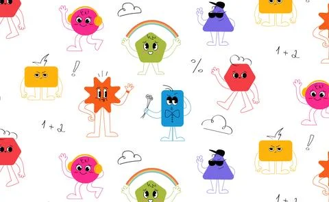 Set of geometric shapes characters with different emotions pattern. Stock Illustration