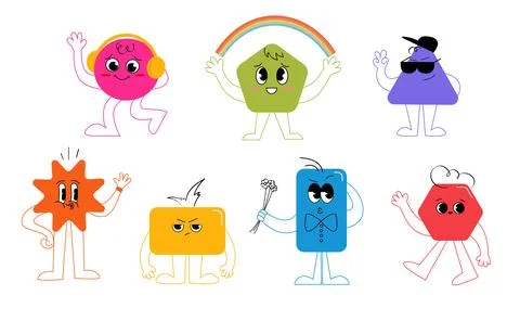 Set of geometric shapes characters with different emotions. Stock Illustration