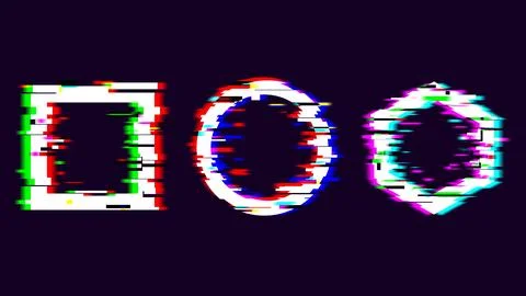 Set of geometric shapes with glitch effect. Glitch generative art forms. Stock Illustration