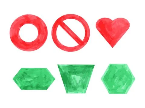 Set of geometric shapes on a white background, watercolor Stock Illustration
