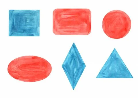 Set of geometric shapes on a white background, watercolor Stock Illustration