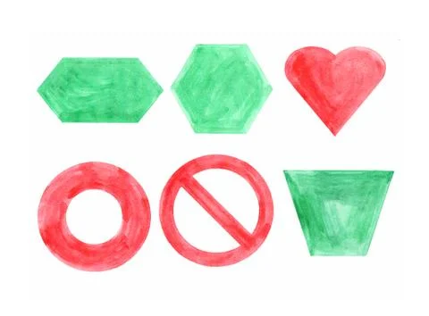 Set of geometric shapes on a white background, watercolor Stock Illustration