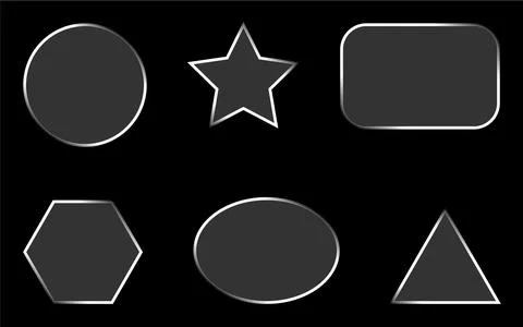 Set of geometric silver frames and shapes isolated on a deep black dark bg Stock Illustration