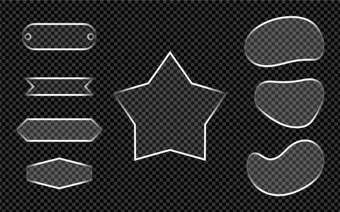 Set of geometric silver metallic frames and stars isolated on checkered bg Stock Illustration