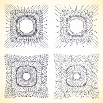 Set of geometric square elements with intersecting lines Illustrazione stock