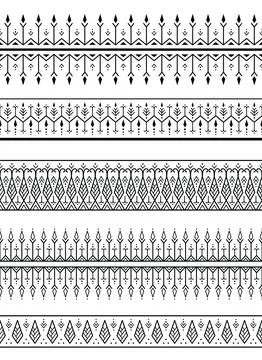 Set of Geometric tattoo bracelets border. Tribal sleeve seamless pattern vector 스톡 일러스트