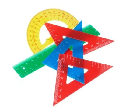 Set of geometric tools rulers, triangle, protractor. On a white background. Stock Photos