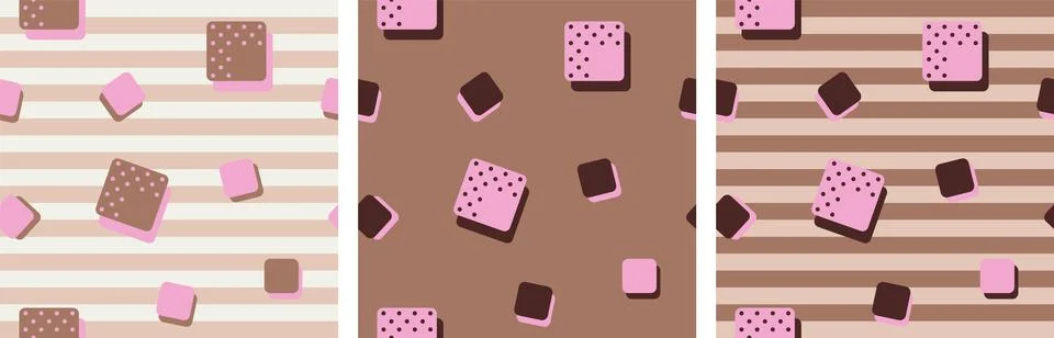 Set of geometric Vector seamless pattern. Pink brown cubes on Mocha Mousse 스톡 일러스트