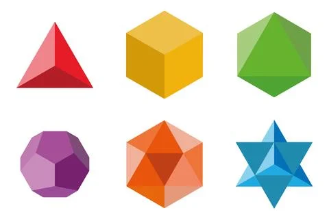 Set of geometrical elements and shapes: pyramid, cube, octahedron, dodecahe.. Stock Illustration