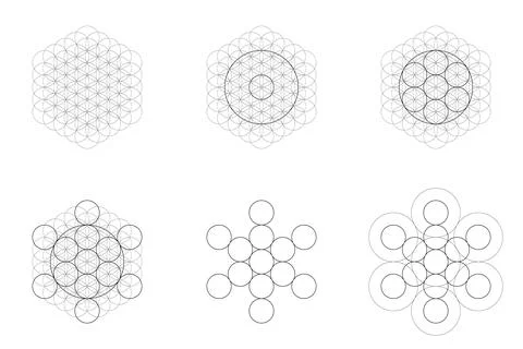 Set of geometrical elements and shapes. Sacred Geometry Flower of Life and .. Illustrazione stock