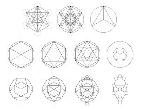 Set of geometrical elements and shapes. Sacred Geometry Metatrons Cube deve.. 库存插图