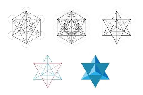 Set of geometrical elements and shapes. Sacred Geometry Davids Star develop.. イラスト素材
