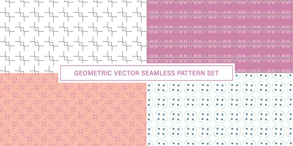 Set of geometrical Seamless Pattern vector background, texture ornament. Illustrazione stock